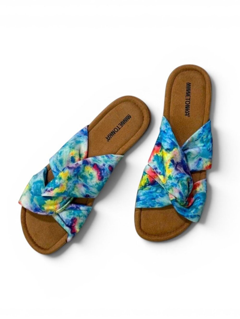 MINNETONKA Sarong Bright Blue Splash Sandals, NEW! Size 11W